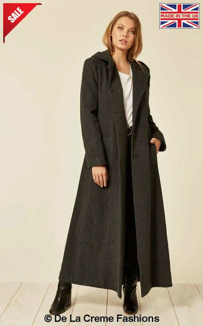 Oversized Wool Blend Hooded Long Coat (1716)
