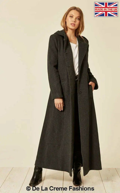 Oversized Wool Blend Hooded Long Coat (1716)